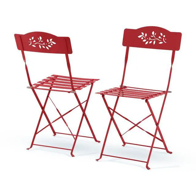 Alt view image 4 of 7 - Alpine Corporation Indoor/Outdoor 3-Piece Bistro Set Folding Table and Chairs Patio Seating, Red