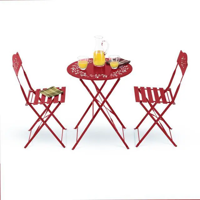 Alt view image 5 of 7 - Alpine Corporation Indoor/Outdoor 3-Piece Bistro Set Folding Table and Chairs Patio Seating, Red