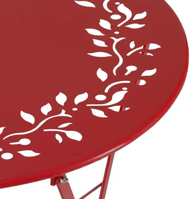 Alt view image 7 of 7 - Alpine Corporation Indoor/Outdoor 3-Piece Bistro Set Folding Table and Chairs Patio Seating, Red