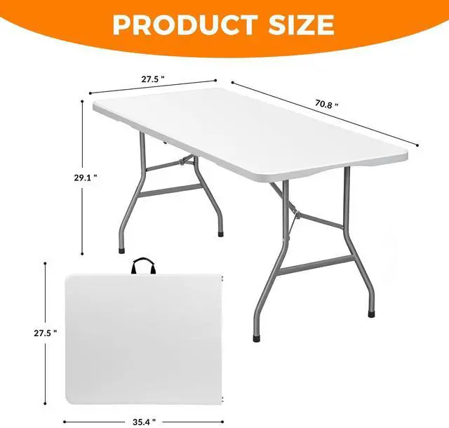 Alt view image 2 of 7 - Lakhow 6 FT Folding Table,Outdoor Indoor Plastic Table Portable Square Height Dining Table Perfect for Picnics, Parties, Party and Camping, White