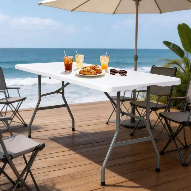 Alt view image 7 of 7 - Lakhow 6 FT Folding Table,Outdoor Indoor Plastic Table Portable Square Height Dining Table Perfect for Picnics, Parties, Party and Camping, White