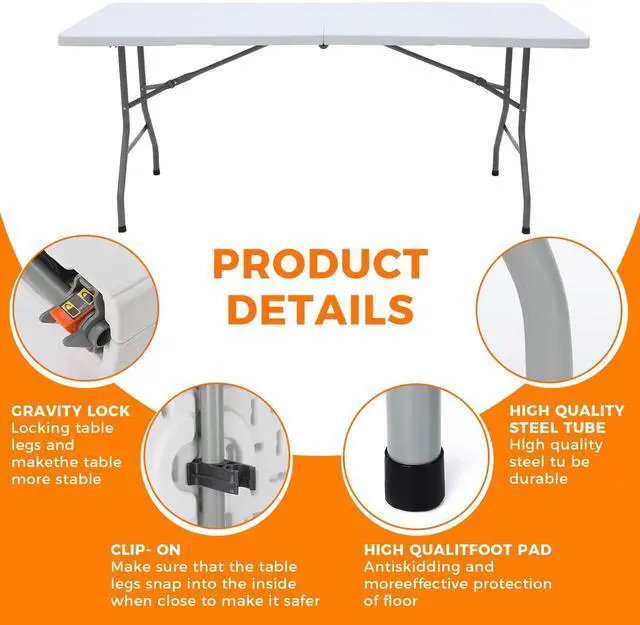 Alt view image 3 of 7 - Lakhow 6 FT Folding Table,Outdoor Indoor Plastic Table Portable Square Height Dining Table Perfect for Picnics, Parties, Party and Camping, White
