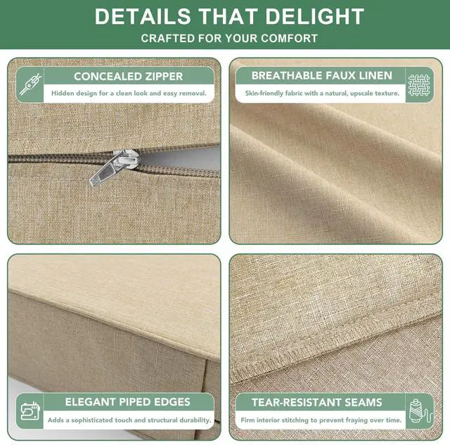 Alt view image 5 of 7 - Summsun Outdoor Chair Cushions Set of 4, Faux Linen Patio Furniture Cushions, Water Resistant Backrest and Deep Seat Cushion Set with Ties, Removable Cover, Non-Slip Bottom, 24 x 24 Inch, Nature