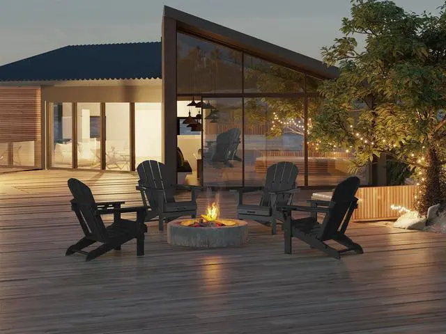 Alt view image 2 of 7 - MUCHENGHY Folding Adirondack Chairs Patio Chairs Outdoor Adirondack Chair Weather Resistant Chair for Patio, Outside, Deck, Backyard, Fire Pit Chair, Campfire Chairs (Black)