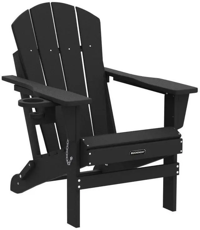Alt view image 4 of 7 - MUCHENGHY Folding Adirondack Chairs Patio Chairs Outdoor Adirondack Chair Weather Resistant Chair for Patio, Outside, Deck, Backyard, Fire Pit Chair, Campfire Chairs (Black)