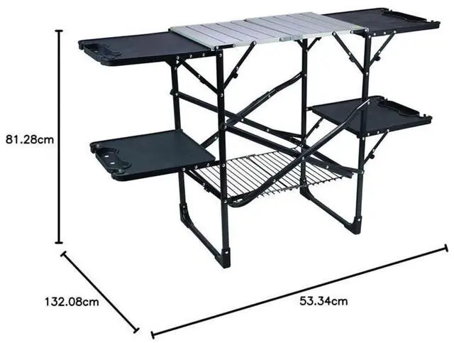 Alt view image 2 of 7 - GCI OUTDOOR Slim-Fold Cook Station | Portable Folding Kitchen Table with a Heat Resistant Tabletop, 4 Side Tables & Storage Rack, Perfect for Picnics & Camping Trips