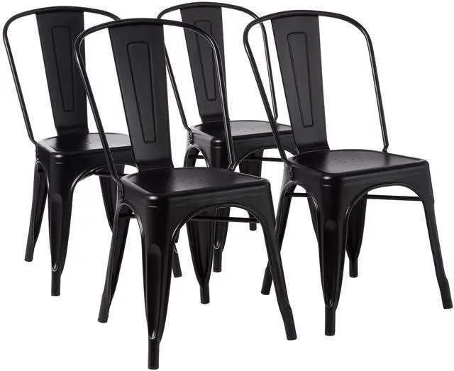 Main image of Metal Dining Chairs, Easy to Assemble, Indoor/Outdoor, Stackable, Matte Black, 4-Pack