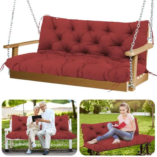 Main image of GZXAGZJ Porch Swing Cushions Outdoor 60 inch Waterproof Swing Cushions 3 Seater Replacement with Backrest and Ties Thicken 5" Bench Swing Cushion for Outdoor Furniture Patio(Wine Red60x40x5inch)
