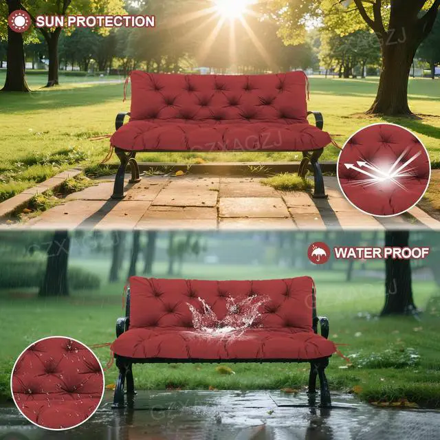 Alt view image 2 of 7 - GZXAGZJ Porch Swing Cushions Outdoor 60 inch Waterproof Swing Cushions 3 Seater Replacement with Backrest and Ties Thicken 5" Bench Swing Cushion for Outdoor Furniture Patio(Wine Red60x40x5inch)