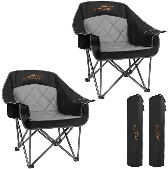 Main image of FAIR WIND 2 Pack Oversized Padded Camping Chair Heavy Duty Quad Fold Arm Chair Portable for Outdoor - Support 500LBS, Black