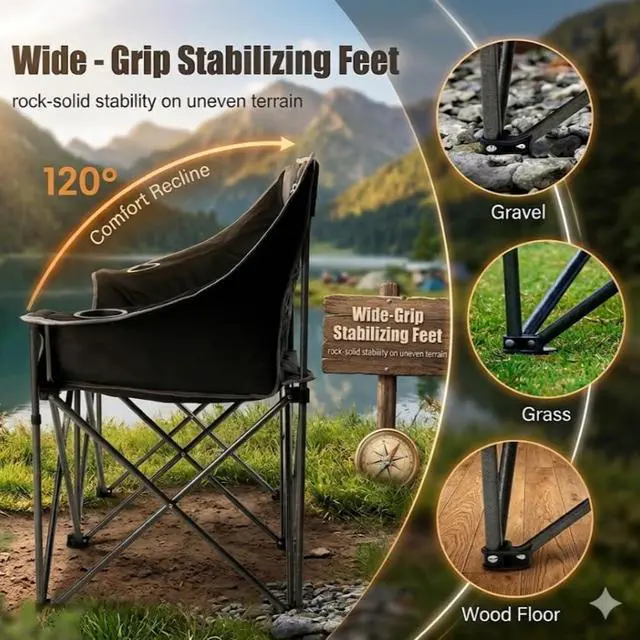Alt view image 6 of 7 - EMERIT Oversized Fully Padded Camping Chair, Heavy Duty 650LB Folding Camping Loveseat, Quad Fold Double Camping Couch with Cup Holders & Carry Bag for Outdoor, Lawn, Sports Events Black