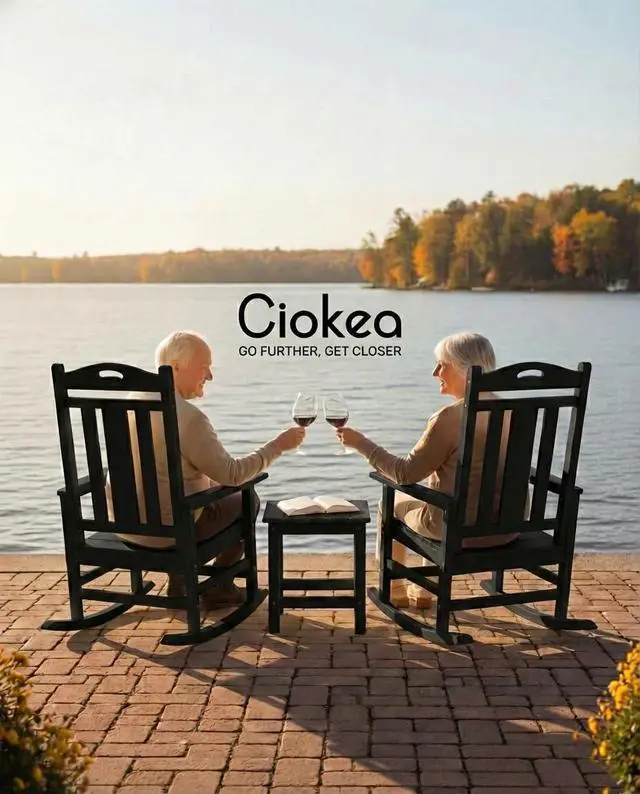 Alt view image 3 of 6 - Ciokea Oversized Outdoor Rocking Chair, 380lbs Heavy-Duty Large Patio Rocker, Weather Resistant & Anti-Fade Porch Chair, High Back Cozy Rocking Chair for Outside, Fire Pit, Deck, Garden, Black