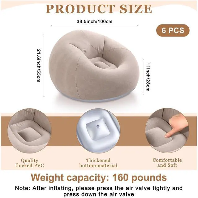Alt view image 2 of 6 - Realspring 6 9 12 Pcs Inflatable Bean Bag Chairs for Adults with Electric Air Pump, Blow up Couch Folding Portable Inflatable Couch Lazy Sofa for Outdoor Movie Night Camping(Coffee,6 Pcs)
