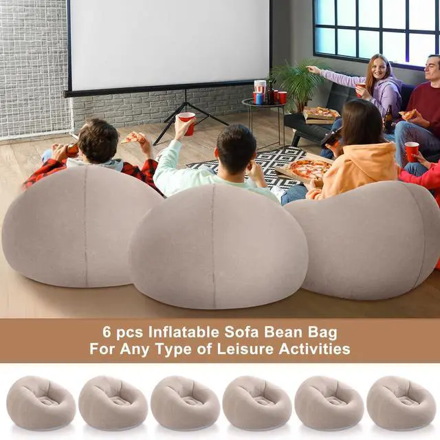 Alt view image 5 of 6 - Realspring 6 9 12 Pcs Inflatable Bean Bag Chairs for Adults with Electric Air Pump, Blow up Couch Folding Portable Inflatable Couch Lazy Sofa for Outdoor Movie Night Camping(Coffee,6 Pcs)