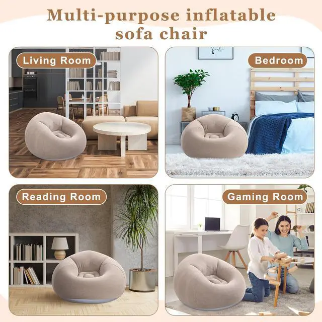 Alt view image 6 of 6 - Realspring 6 9 12 Pcs Inflatable Bean Bag Chairs for Adults with Electric Air Pump, Blow up Couch Folding Portable Inflatable Couch Lazy Sofa for Outdoor Movie Night Camping(Coffee,6 Pcs)
