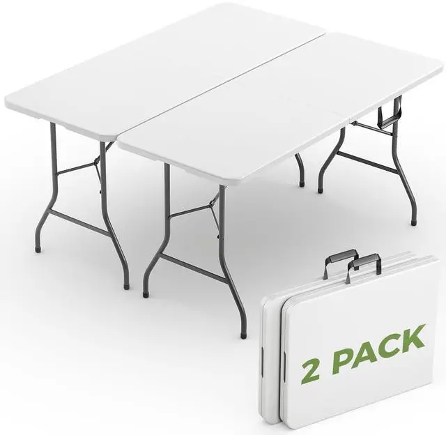Main image of MAKE CHANGES Folding Table 2 Pack, 6 FT Foldable Plastic Table with Carrying Handle, Heavy Duty Portable Fold-in-Half Utility Table for Party, Camping, Banquet, Craft, Wedding, Indoor & Outdoor Use
