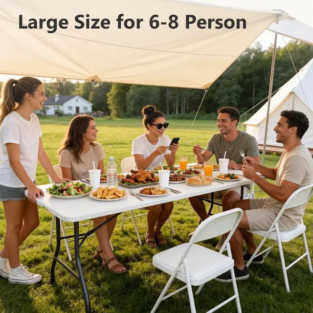 Alt view image 2 of 7 - MAKE CHANGES Folding Table 2 Pack, 6 FT Foldable Plastic Table with Carrying Handle, Heavy Duty Portable Fold-in-Half Utility Table for Party, Camping, Banquet, Craft, Wedding, Indoor & Outdoor Use