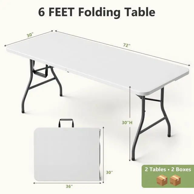 Alt view image 3 of 7 - MAKE CHANGES Folding Table 2 Pack, 6 FT Foldable Plastic Table with Carrying Handle, Heavy Duty Portable Fold-in-Half Utility Table for Party, Camping, Banquet, Craft, Wedding, Indoor & Outdoor Use