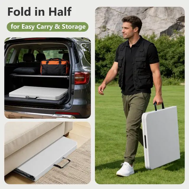 Alt view image 6 of 7 - MAKE CHANGES Folding Table 2 Pack, 6 FT Foldable Plastic Table with Carrying Handle, Heavy Duty Portable Fold-in-Half Utility Table for Party, Camping, Banquet, Craft, Wedding, Indoor & Outdoor Use