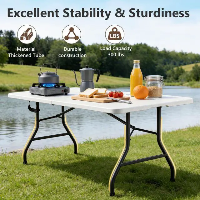 Alt view image 4 of 7 - MAKE CHANGES Folding Table 2 Pack, 6 FT Foldable Plastic Table with Carrying Handle, Heavy Duty Portable Fold-in-Half Utility Table for Party, Camping, Banquet, Craft, Wedding, Indoor & Outdoor Use