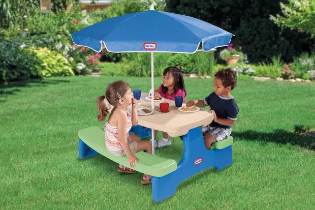 Alt view image 2 of 6 - Little Tikes Easy Store Picnic Table with Umbrella, Multi Color, 42.00''L x 38.00''W x 19.75''H