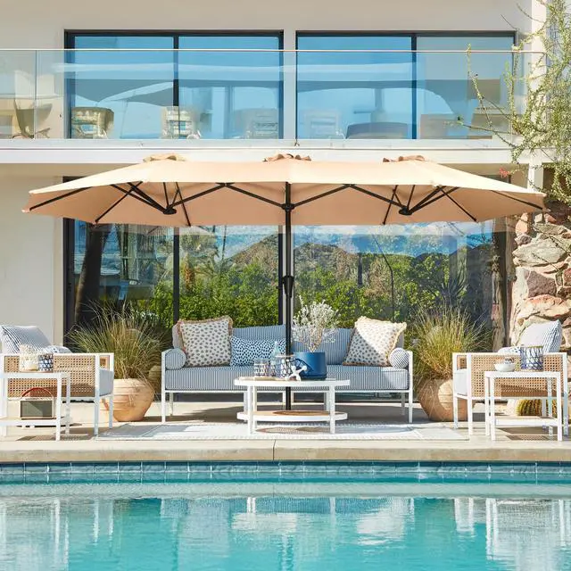 Alt view image 2 of 7 - SUPERJARE 13FT Outdoor Umbrella for Patio, Double sided Pool Umbrellas with Fade Resistant Canopy, Large Table Umbrella for Deck, Market, Backyard - Beige(No Base)