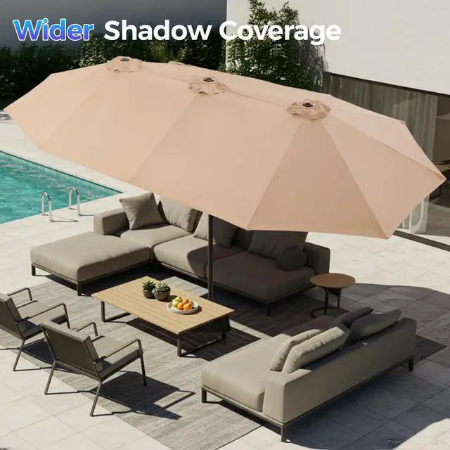 Alt view image 3 of 7 - SUPERJARE 13FT Outdoor Umbrella for Patio, Double sided Pool Umbrellas with Fade Resistant Canopy, Large Table Umbrella for Deck, Market, Backyard - Beige(No Base)
