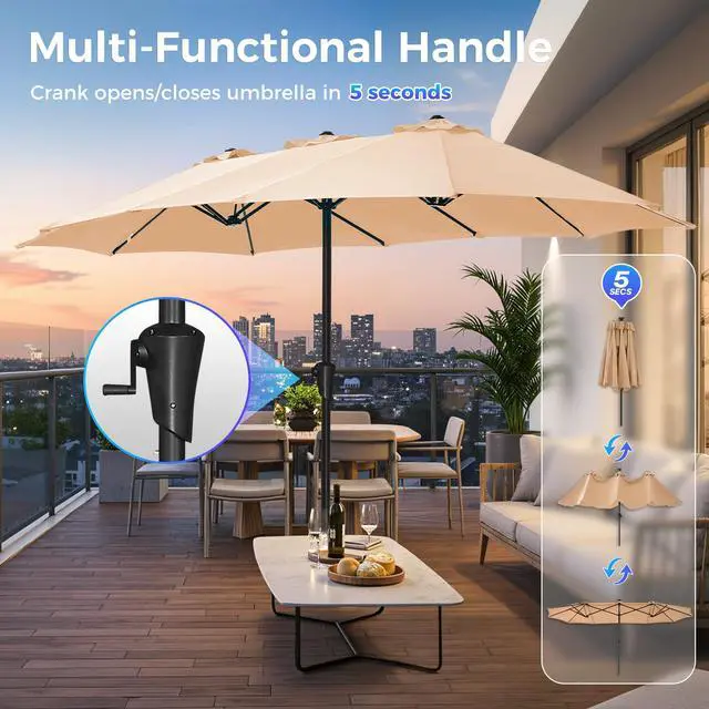 Alt view image 4 of 7 - SUPERJARE 13FT Outdoor Umbrella for Patio, Double sided Pool Umbrellas with Fade Resistant Canopy, Large Table Umbrella for Deck, Market, Backyard - Beige(No Base)