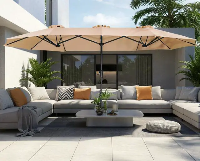 Alt view image 5 of 7 - SUPERJARE 13FT Outdoor Umbrella for Patio, Double sided Pool Umbrellas with Fade Resistant Canopy, Large Table Umbrella for Deck, Market, Backyard - Beige(No Base)
