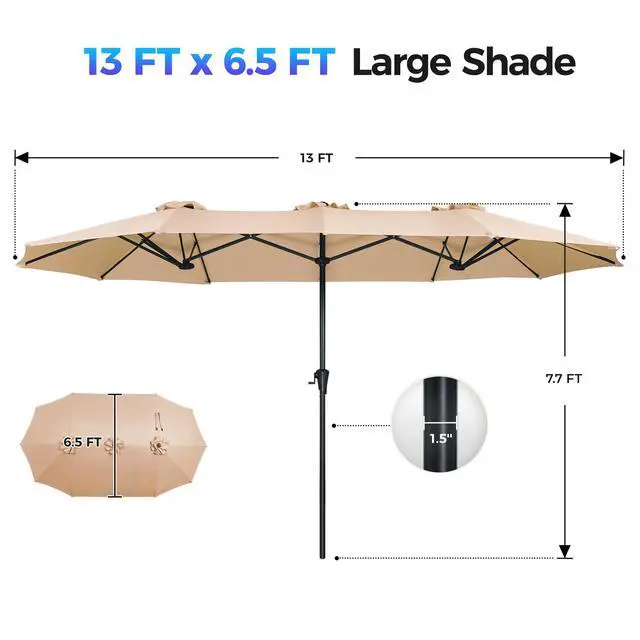 Alt view image 6 of 7 - SUPERJARE 13FT Outdoor Umbrella for Patio, Double sided Pool Umbrellas with Fade Resistant Canopy, Large Table Umbrella for Deck, Market, Backyard - Beige(No Base)