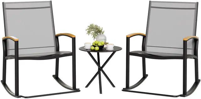 Main image of Shintenchi 3 Piece Outdoor Rocking Bistro Set, Textilene Fabric Small Patio Furniture Set, Front Porch Rocker Chairs Conversation Set with Table for Lawn, Garden, Balcony, Poolside (Light Gray)