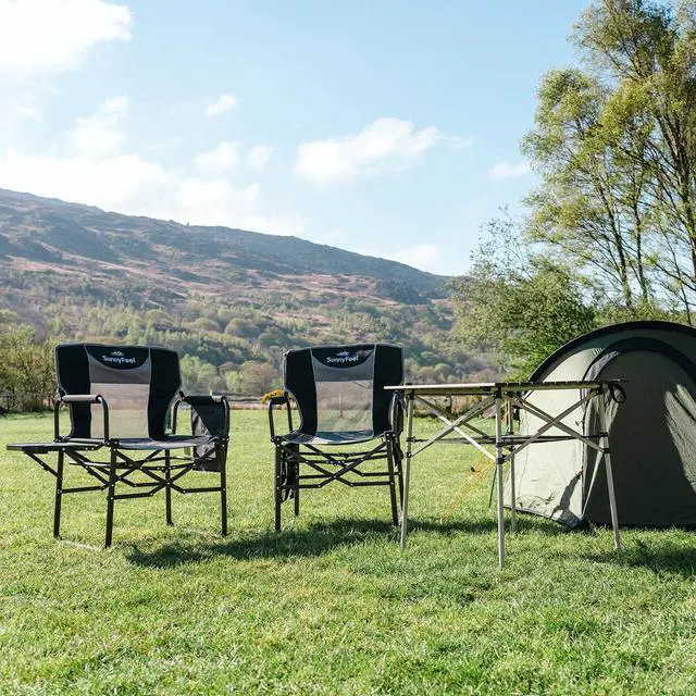 Alt view image 2 of 7 - SUNNYFEEL Camping Directors Chair, Heavy Duty,Oversized Portable Folding Chair with Side Table, Pocket for Beach, Fishing,Trip,Picnic,Lawn,Concert Outdoor Foldable Camp Chairs