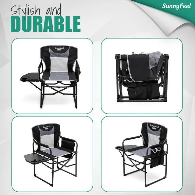 Alt view image 7 of 7 - SUNNYFEEL Camping Directors Chair, Heavy Duty,Oversized Portable Folding Chair with Side Table, Pocket for Beach, Fishing,Trip,Picnic,Lawn,Concert Outdoor Foldable Camp Chairs