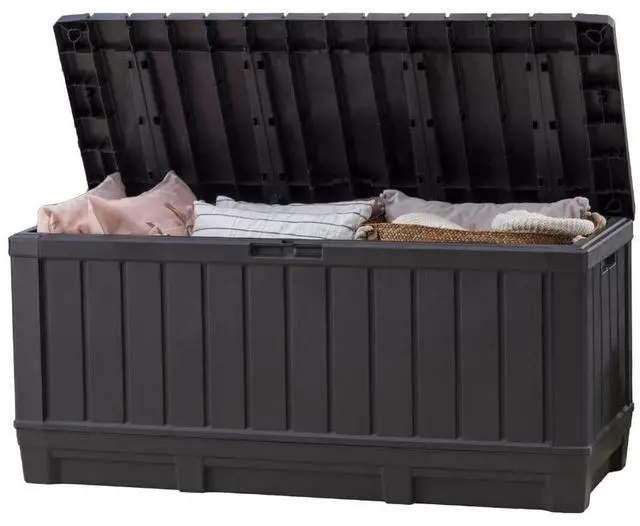 Main image of Keter Kentwood 92 Gallon Resin Deck Box-Organization and Storage for Patio Furniture Outdoor Cushions, Throw Pillows, Garden Tools and Pool Floats, Dark Grey
