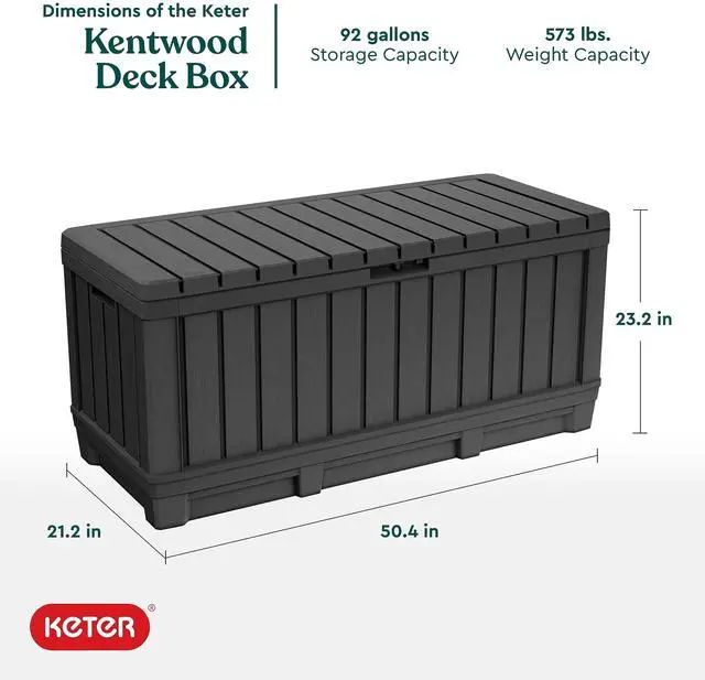 Alt view image 3 of 7 - Keter Kentwood 92 Gallon Resin Deck Box-Organization and Storage for Patio Furniture Outdoor Cushions, Throw Pillows, Garden Tools and Pool Floats, Dark Grey