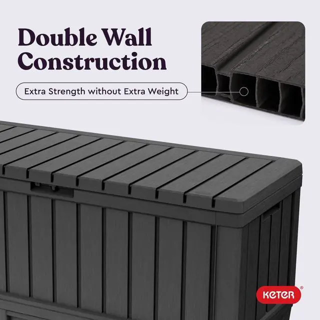 Alt view image 6 of 7 - Keter Kentwood 92 Gallon Resin Deck Box-Organization and Storage for Patio Furniture Outdoor Cushions, Throw Pillows, Garden Tools and Pool Floats, Dark Grey