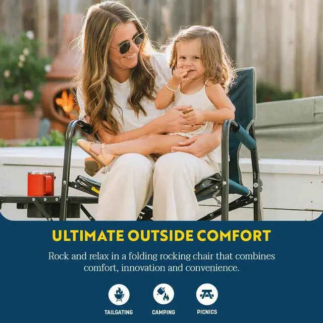 Alt view image 2 of 7 - GCI Outdoor Freestyle Rocker Portable Folding Rocking Chair, Outdoor Camping Chair with Side Table