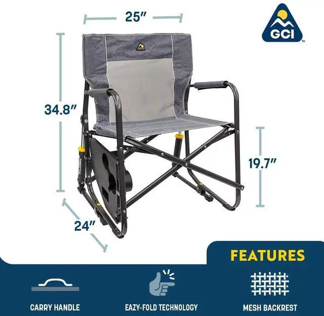 Alt view image 3 of 7 - GCI Outdoor Freestyle Rocker Portable Folding Rocking Chair, Outdoor Camping Chair with Side Table