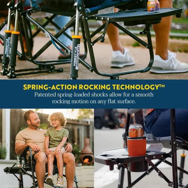 Alt view image 4 of 7 - GCI Outdoor Freestyle Rocker Portable Folding Rocking Chair, Outdoor Camping Chair with Side Table
