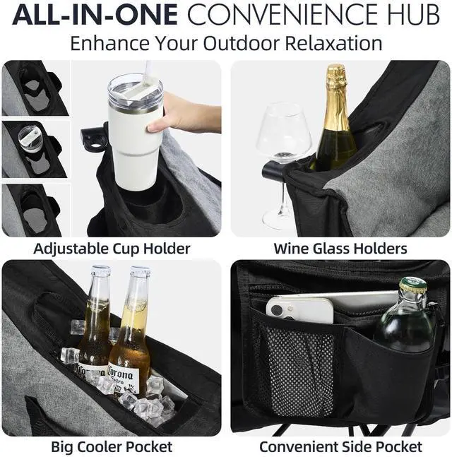 Alt view image 4 of 7 - Oversized Camping Chairs for Adults - Heavy Duty Padded Outdoor Folding Lawn XL Camp Chair with Cup Holder Cooler Pockets for Outside Sports Beach Fishing Garden Portable Supports 500lbs, Black