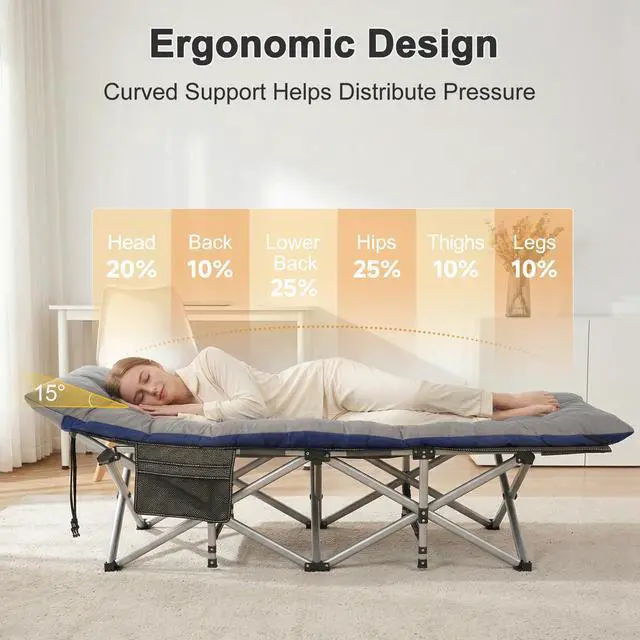Alt view image 2 of 7 - ABORON XXL Camping Cot for Adults, Oversized 78"×32" Folding Camping Bed, 900LBS Heavy Duty Outdoor Sleeping Cot with Mattress Pad, 1200D Oxford, Portable with Carry Bag