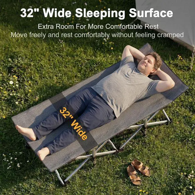 Alt view image 3 of 7 - ABORON XXL Camping Cot for Adults, Oversized 78"×32" Folding Camping Bed, 900LBS Heavy Duty Outdoor Sleeping Cot with Mattress Pad, 1200D Oxford, Portable with Carry Bag