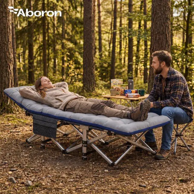 Alt view image 7 of 7 - ABORON XXL Camping Cot for Adults, Oversized 78"×32" Folding Camping Bed, 900LBS Heavy Duty Outdoor Sleeping Cot with Mattress Pad, 1200D Oxford, Portable with Carry Bag