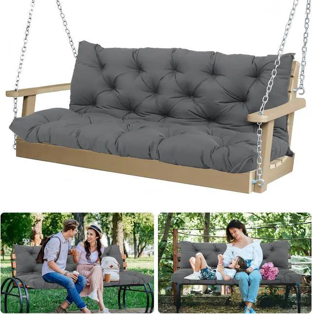 Main image of MVRFN 5 Inch Thick Waterproof Patio Porch Swing Cushions, 60x40 Inch 3 Seater Replacement Cushion with Backrest & 8 Ties, Fade-Resistant Outdoor Bench Swing Pad