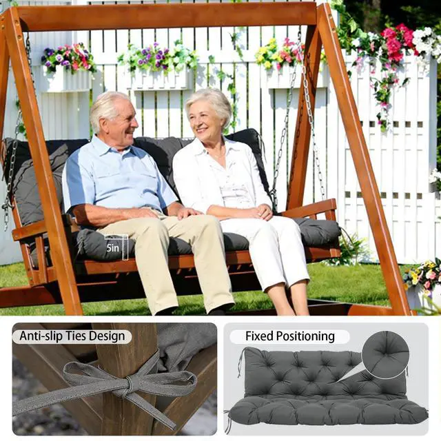 Alt view image 3 of 7 - MVRFN 5 Inch Thick Waterproof Patio Porch Swing Cushions, 60x40 Inch 3 Seater Replacement Cushion with Backrest & 8 Ties, Fade-Resistant Outdoor Bench Swing Pad