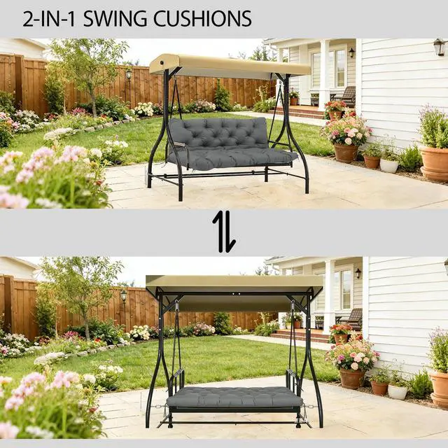 Alt view image 4 of 7 - MVRFN 5 Inch Thick Waterproof Patio Porch Swing Cushions, 60x40 Inch 3 Seater Replacement Cushion with Backrest & 8 Ties, Fade-Resistant Outdoor Bench Swing Pad