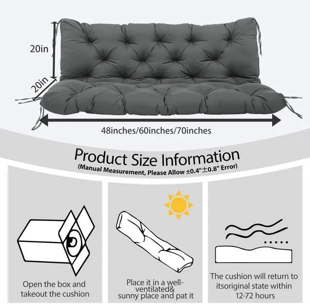 Alt view image 6 of 7 - MVRFN 5 Inch Thick Waterproof Patio Porch Swing Cushions, 60x40 Inch 3 Seater Replacement Cushion with Backrest & 8 Ties, Fade-Resistant Outdoor Bench Swing Pad