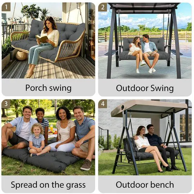 Alt view image 7 of 7 - MVRFN 5 Inch Thick Waterproof Patio Porch Swing Cushions, 60x40 Inch 3 Seater Replacement Cushion with Backrest & 8 Ties, Fade-Resistant Outdoor Bench Swing Pad