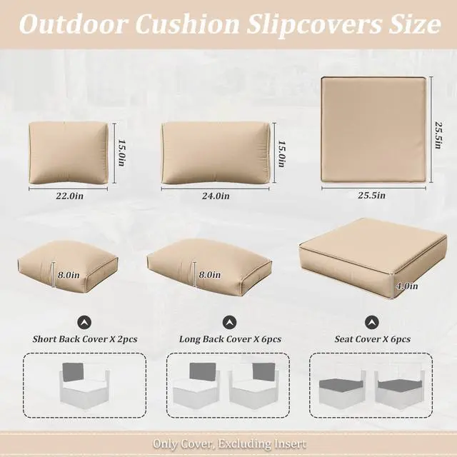 Alt view image 2 of 7 - Snubbull 14 Pcs Outdoor Cushion Slipcovers Outdoor Patio Cushion Covers Replacement Waterproof with Zipper for Outdoor Furniture, Patio Sofa Couch 3 Sizes, Covers Only