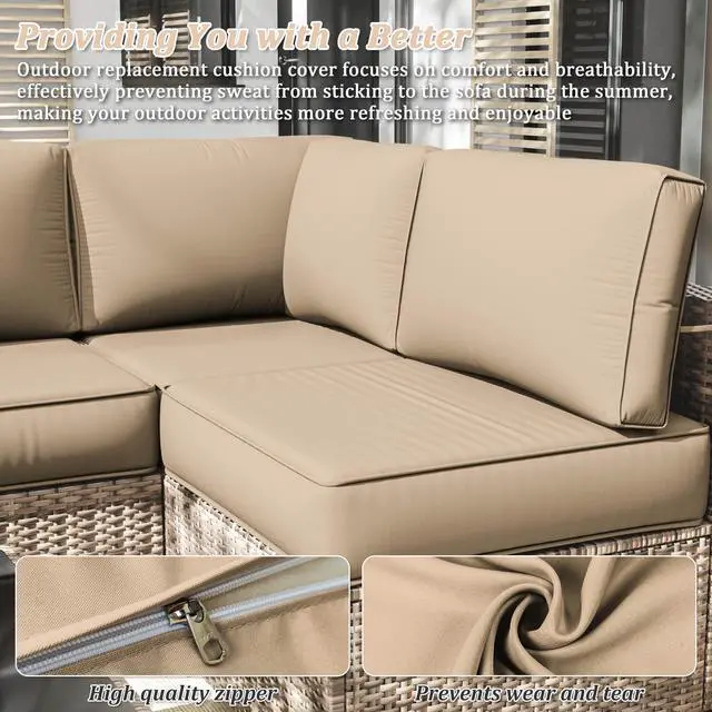 Alt view image 3 of 7 - Snubbull 14 Pcs Outdoor Cushion Slipcovers Outdoor Patio Cushion Covers Replacement Waterproof with Zipper for Outdoor Furniture, Patio Sofa Couch 3 Sizes, Covers Only